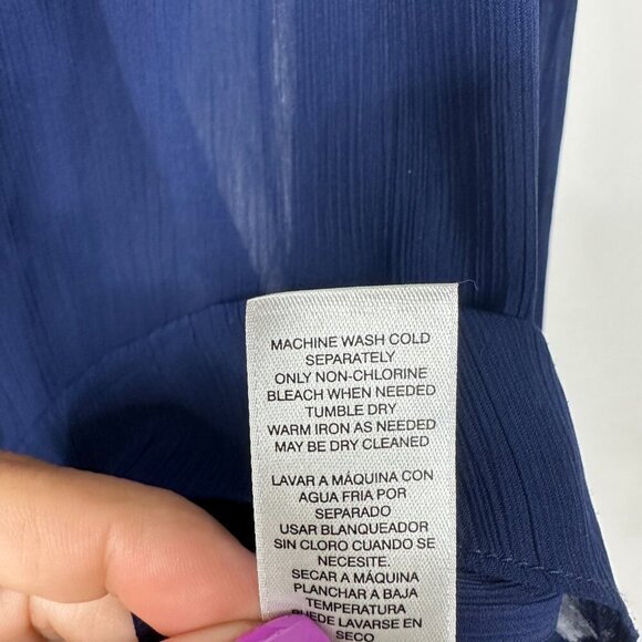 2/$30 White House Black Market Long Sleeve Tie Neck Blouse Endless Blue 4 #A0043 - Picture 8 of 9